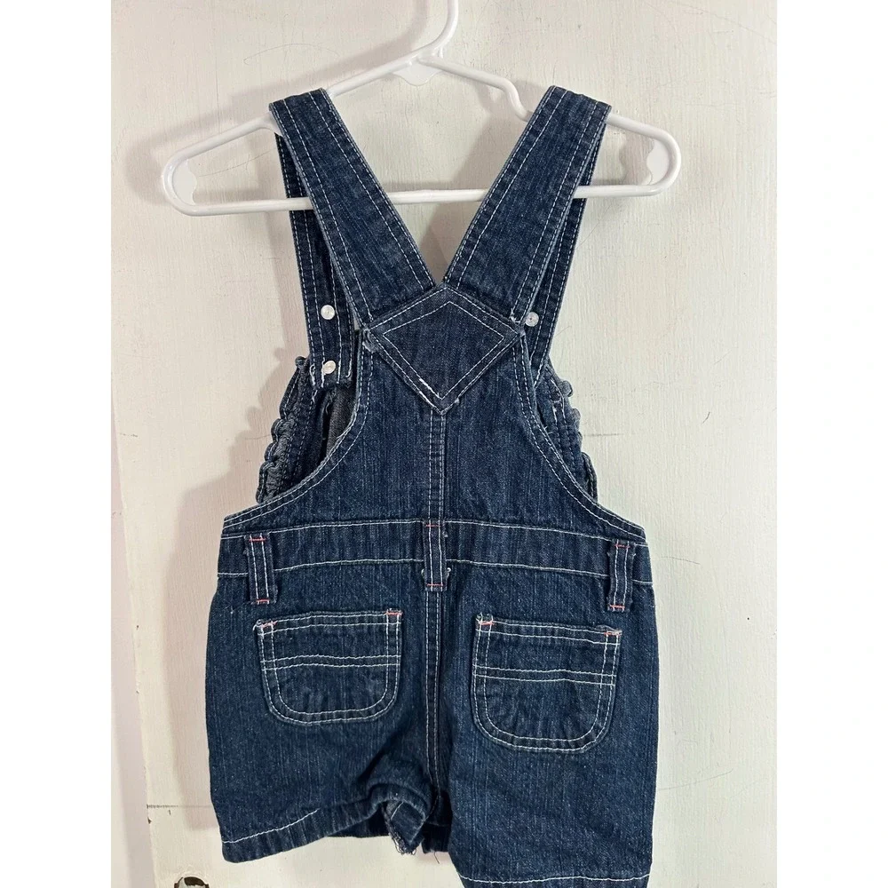 OshKosh B'gosh Denim Shortalls 3T Dark Wash Contrast Stitch Toddler Kids